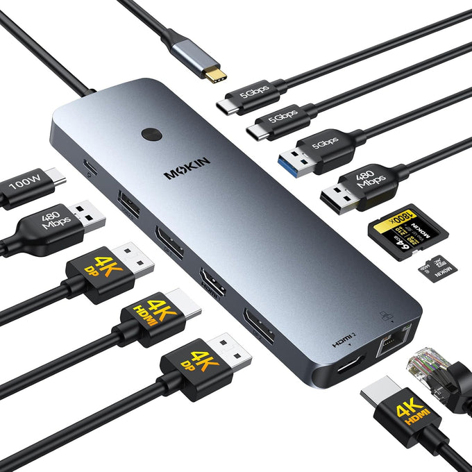 USB C Docking Station Dual DisplayPort, 8 in 1 USB Hub with 2 DP, HDMI, VGA, USB C 2.0, A 2.0, PD Charging Port, Multi Monitor Adapter for Dell/HP/Lenovo Laptops