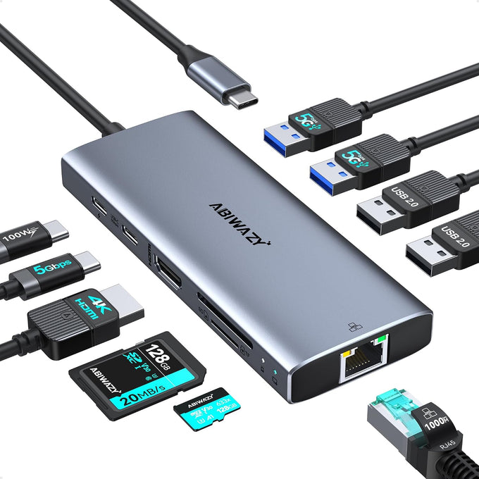 USB C Docking Station Dual Monitor, ABIWAZY 15 in 1 Laptop Docking Station