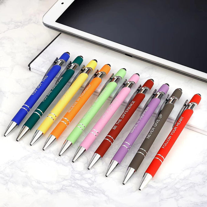 10 PCS Inspirational Pens Bulk with Stylus Tip Gifts Black Ink