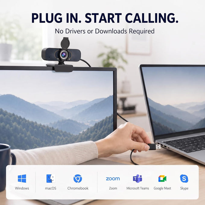 1080P Webcam with Microphone and Privacy Cover Plug&Play