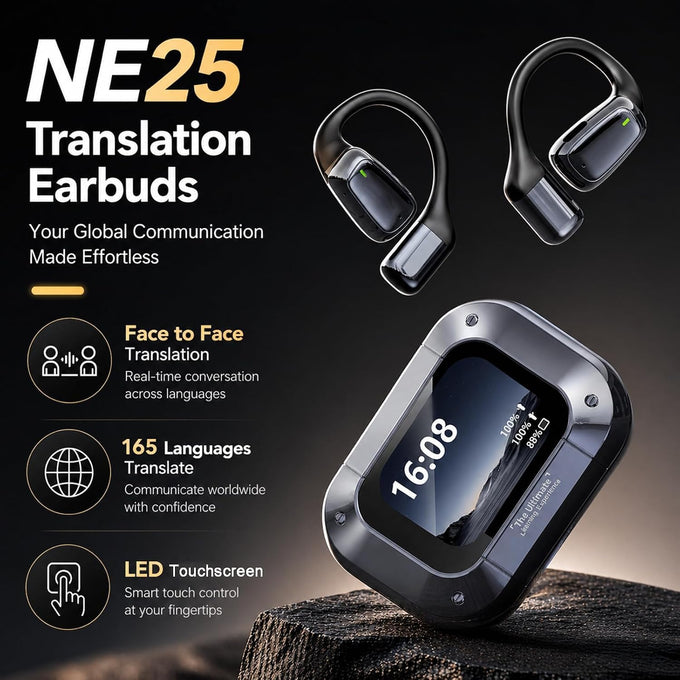 NE25 AI Translation Earbuds Real Time with LCD Touch Screen