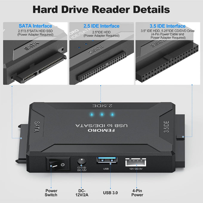 Hard Drive Reader USB 3.0 & Type C to SATA IDE Adapter, Data Recovery Kit