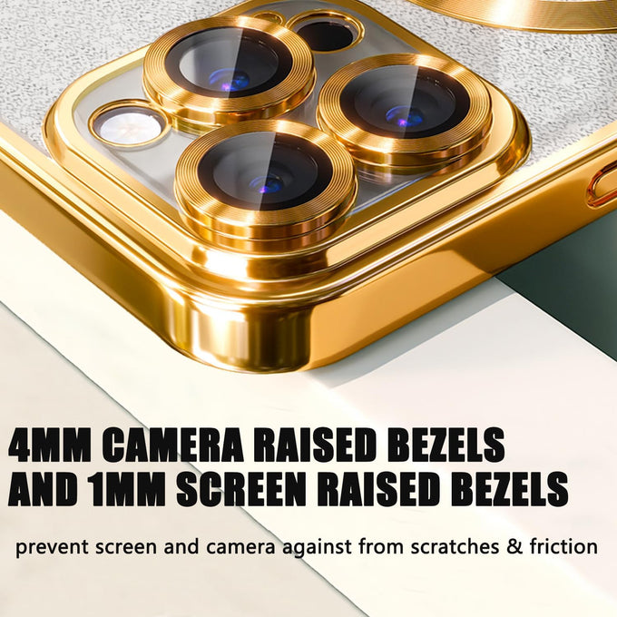 Misscase for iPhone 13 Pro Max Magnetic Glitter Case Compatible with MagSafe,Full Protection Slim Shockproof Anti-Scratch Case with Camera Lens Protector Logo View Dust-Proof Net for Women Gold