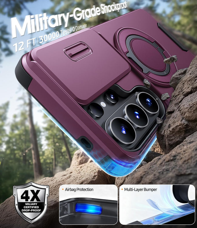 JAME for Samsung Galaxy S26 Ultra Case with Ring Stand & Slide Camera Cover
