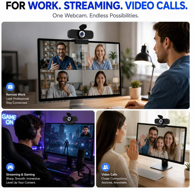 1080P Webcam for PC with Microphone, Privacy Cover & Tripod