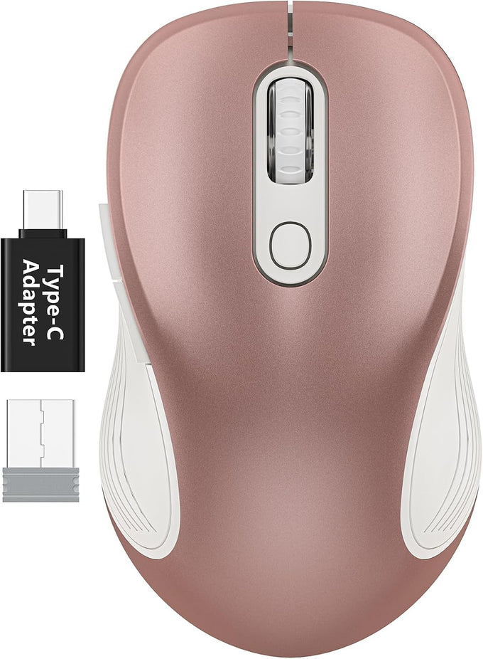 WisFox 2.4GHz Wireless Mouse for Laptop, Ergonomic 6-Button Design, Grey