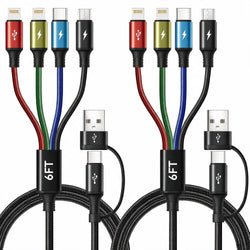Minlu 6 in 1 Multi Charging Cable, USB A/USB C Charger Cable, 2 Pack 6Ft