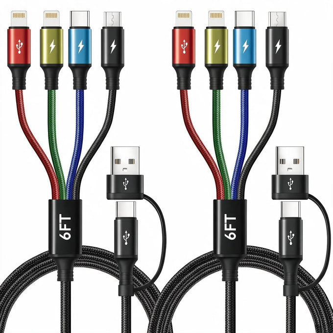 Minlu 6 in 1 Multi Charging Cable, USB A/USB C Charger Cable, 2 Pack 6Ft