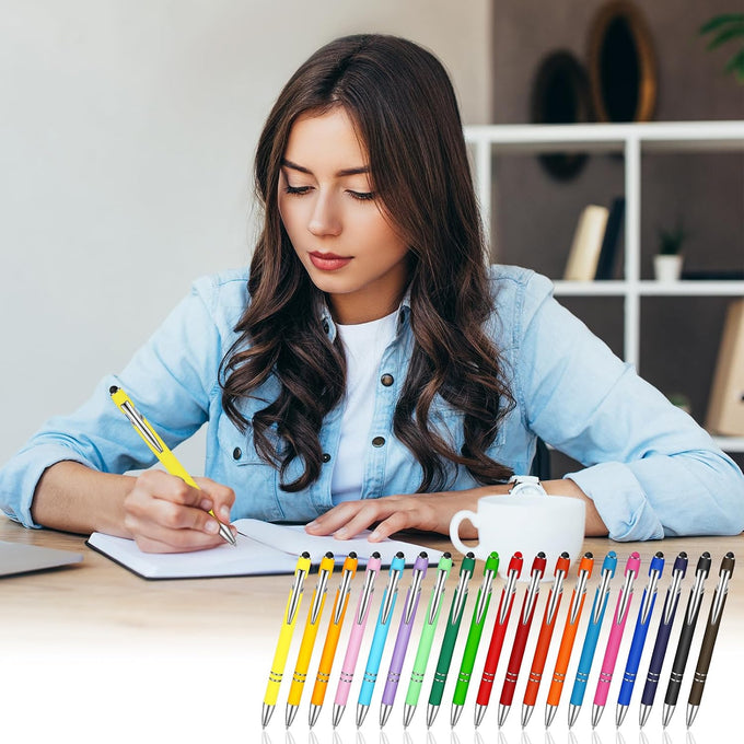 38 Pcs Ballpoint Pen 2-in-1 Stylus, Metal Rubberized Grip, Assorted Colors