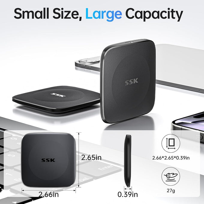 SSK External Hard Drive 256GB up to 550MB/s Portable SSD with USB C+A Cable