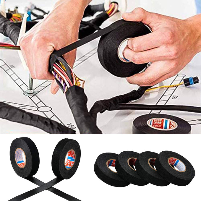 HSTECH Wire Harness Cloth Tape, 3/4-Inch by 50-Foot (4 Rolls), Speaker Wiring Harness Cloth Tape, Black Adhesive Fabric Tape, for Automobile Electrical Wire harnessing Noise Dampening Heat Proof