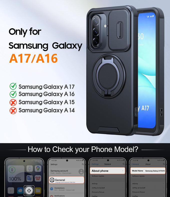 JAME for Samsung Galaxy A17/A16 5G Phone Case with Stand Slide Camera Cover