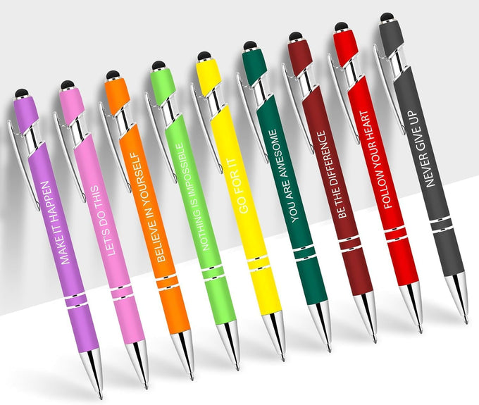 10 PCS Inspirational Pens Bulk with Stylus Tip Gifts Black Ink