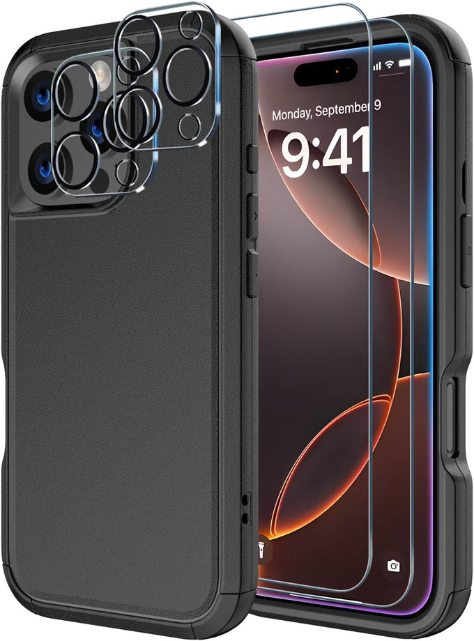 Diverbox for iPhone 16 Case [Shockproof] [Dropproof] [Tempered Glass Screen Protector + Camera Protectors] Heavy Duty Protection Phone Case Cover for Apple iPhone 16 (Purple)