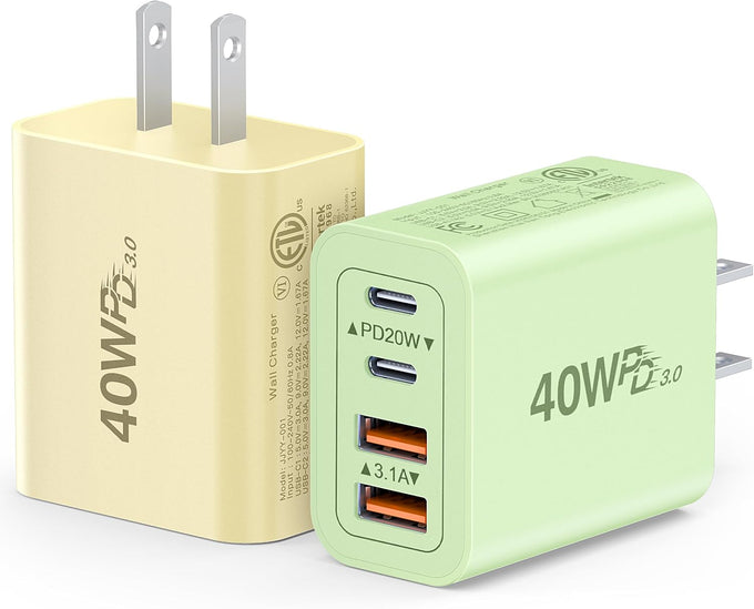 [2-Pack] 40W USB C Charger Cube Fast Charging Block Multiport Wall Plug