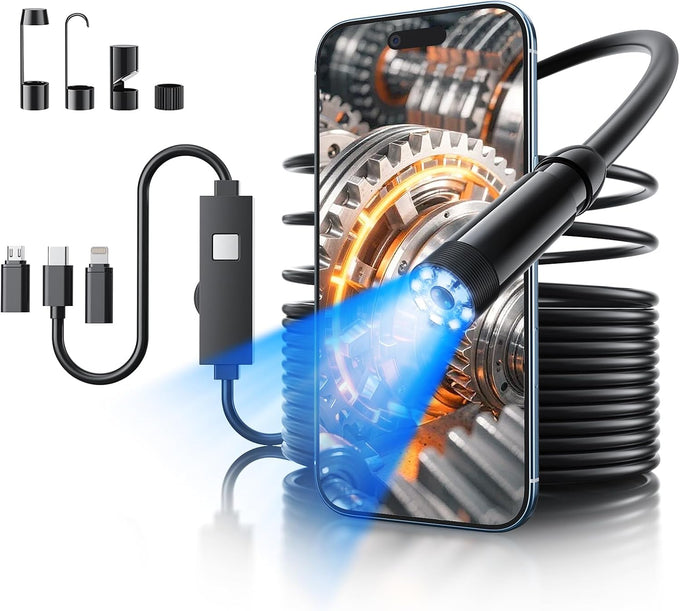 Endoscope Camera with Light, 1920P HD Borescope with 8 Lights (Dual Lens)