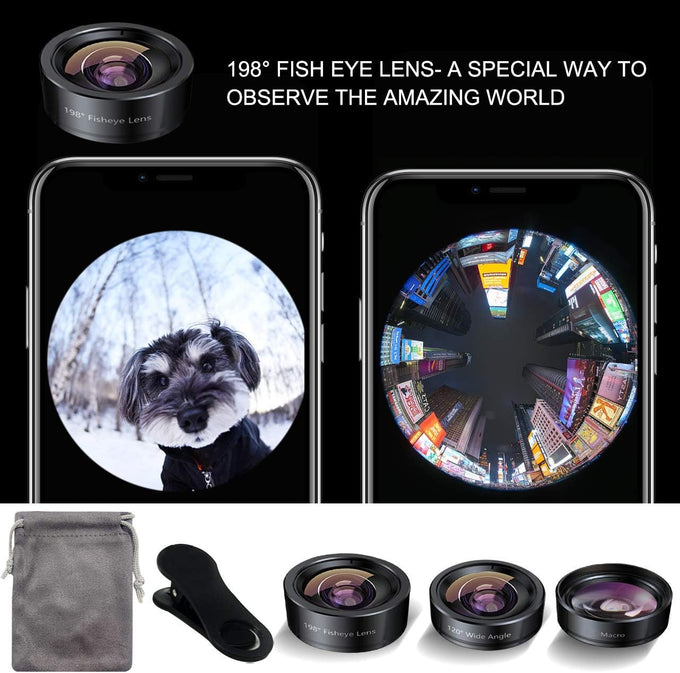 KEYWING 3in1 Phone Camera Lens Kit Fisheye+Wide Angle+Macro Lens for iPhone
