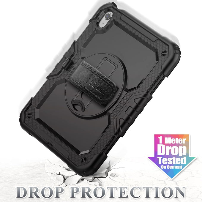 SEYMAC stock Case for iPad (A16) 11th/10th Generation 11''/10.9'' 2025/2022, Full-Body Drop Protection Case with Screen Protector &360° Rotate Hand Strap/Stand, Black