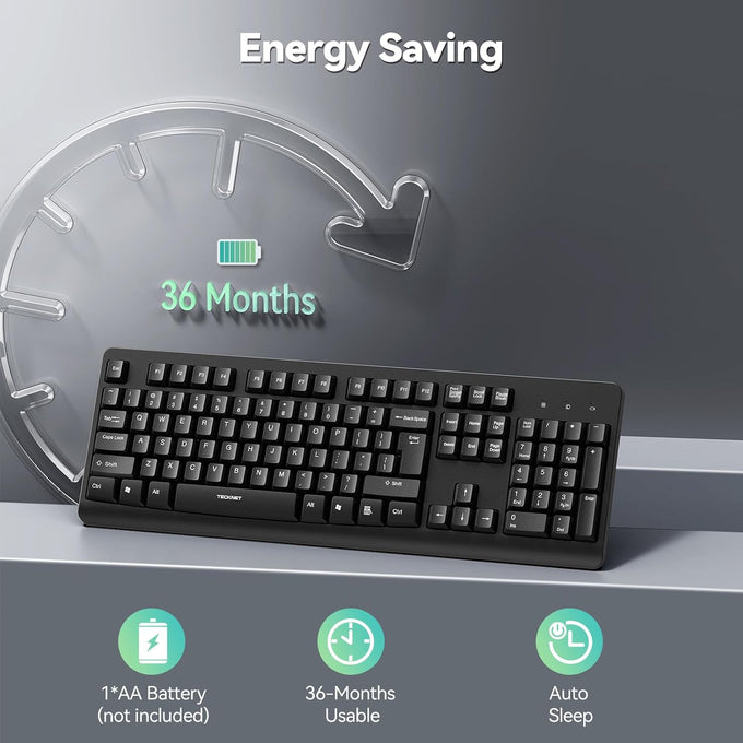 TECKNET Wireless Keyboard, 2.4G Silent Full-Size Keyboard with Number Pad