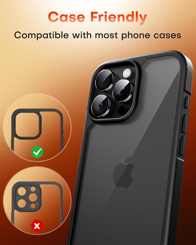 TOCOL for 2 Pack iPhone 16 Pro Max Camera Lens Protector/iPhone 16 Pro Camera Lens Protector Tempered Glass HD Individual Scratch Resistant Cover Accessories Case Friendly（Black）