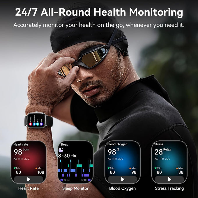 Smart Watch for Women Men, 1.85" HD AMOLED Fitness Tracker (Answer/Call) with 24/7 Heart Rate/Sleep/SpO2 Monitor for iPhone & Android, 120+ Sports Modes Smartwatch with IP68 Waterproof, 2 Bands