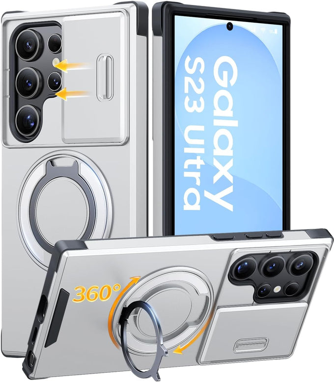 JAME for Samsung Galaxy S26 Ultra Case with Ring Stand & Slide Camera Cover