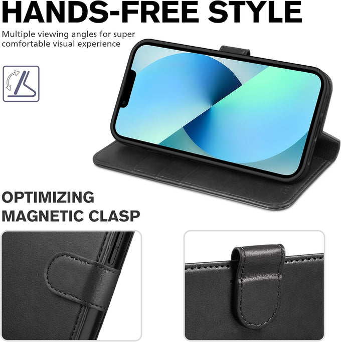 TUCCH Wallet Case for iPhone 13 (6.1") 2021, 3 Card Holders, Black
