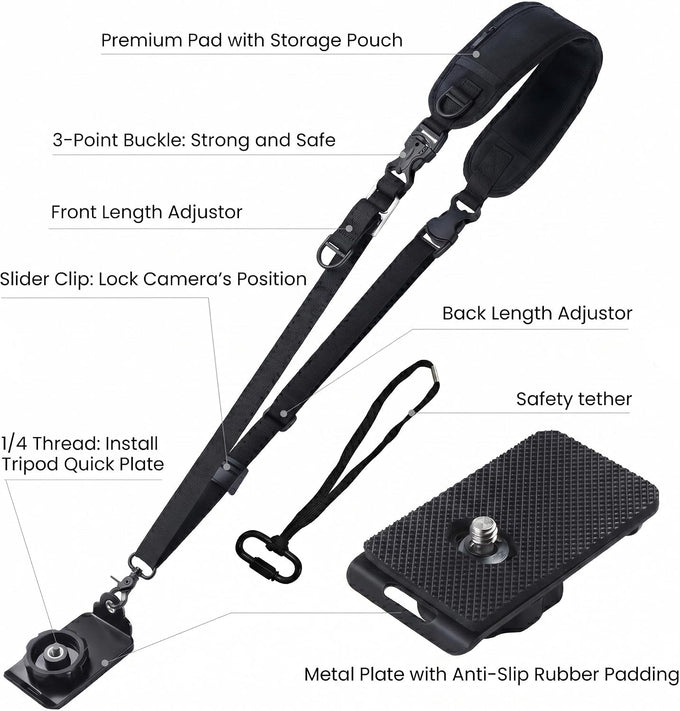 waka Rapid Camera Neck Strap with Quick Release and Safety Tether