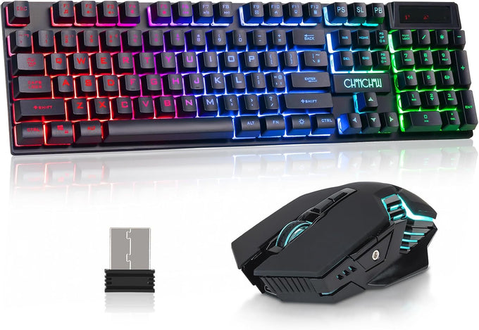 CHONCHOW USB Wireless Gaming Keyboard and Mouse Combo, RGB Backlit, 2.4GHz