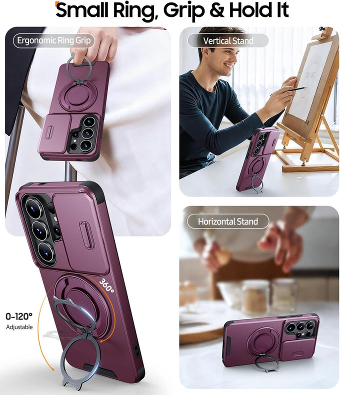 JAME for Samsung Galaxy S26 Ultra Case with Ring Stand & Slide Camera Cover