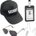 Agent Costume Halloween Security Service Outfit Accessory Secret Spy Costume Props Hat Sunglasses ID card Fake Earpiece Set of 4