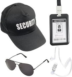 Agent Costume Halloween Security Service Outfit Accessory Secret Spy Costume Props Hat Sunglasses ID card Fake Earpiece Set of 4