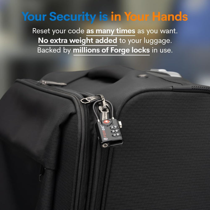 Forge TSA Approved Luggage Locks, Open Alert Cable Lock, Black, 2 Pack