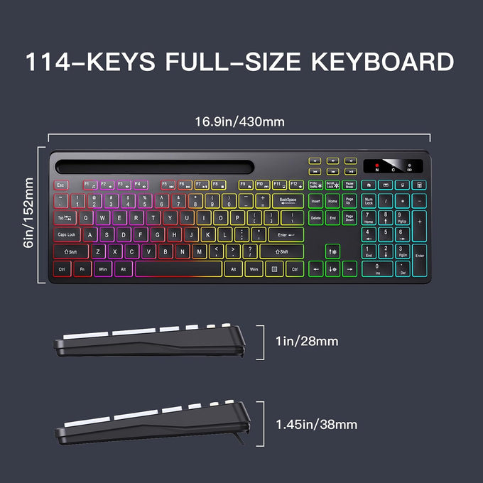 Soueto Wireless Keyboard with RGB Backlit, Phone Holder for Mac/PC, Black