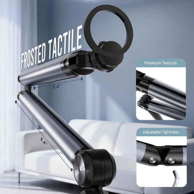 Magnetic Phone Floor Stand, Aluminum iPhone Overhead Stand with Adjustable Arm & Remote for Multi-Angle Creative Shooting, Stable Stand for iPhone/Android