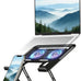 Laptop & Phone 2-in-1 Cooling Stand with Silent Fan, Adjustable Height & Angle, Carbon Steel Foldable Laptop Riser, Gaming Laptop Cooler Pad for Laptops Up to 18 Inch (Silver)