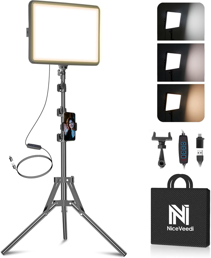 2-Pack LED Video Light Kit, NiceVeedi Studio Light, 2800-6500K Dimmable Photography Lighting Kit with Tripod Stand&Phone Holder, 73" Stream Light for Video Recording, Game Streaming, YouTube