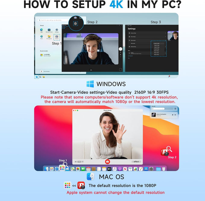 AOC 4K Webcam for PC, Streaming Computer Camera with Noise-Canceling Mic