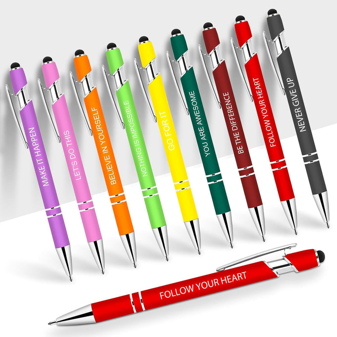 10 PCS Inspirational Pens Bulk with Stylus Tip Gifts Black Ink