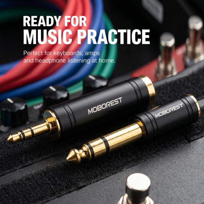 MOBOREST 3.5mm to 1/4 (6.35mm) Stereo Pure Copper Headphone Adapter, 2PCS