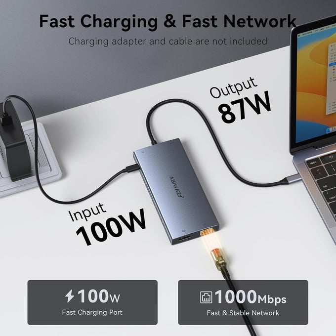 USB C Docking Station Dual Monitor, ABIWAZY 15 in 1 Laptop Docking Station