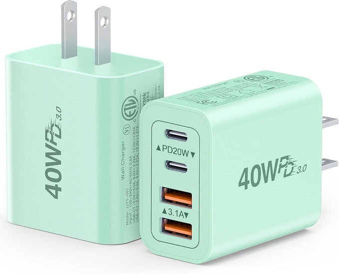 [2-Pack] 40W USB C Charger Cube Fast Charging Block Multiport Wall Plug