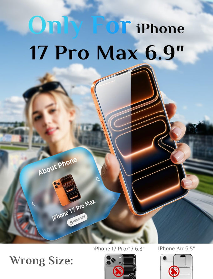 MAGIC JOHN for iPhone 17 Pro Max Screen Protector Tempered Glass 6.9 inch