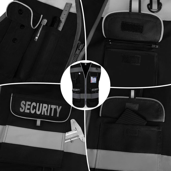 TCCFCCT Security Vest for Security Guard 9 Pockets Safety Vest, Black L