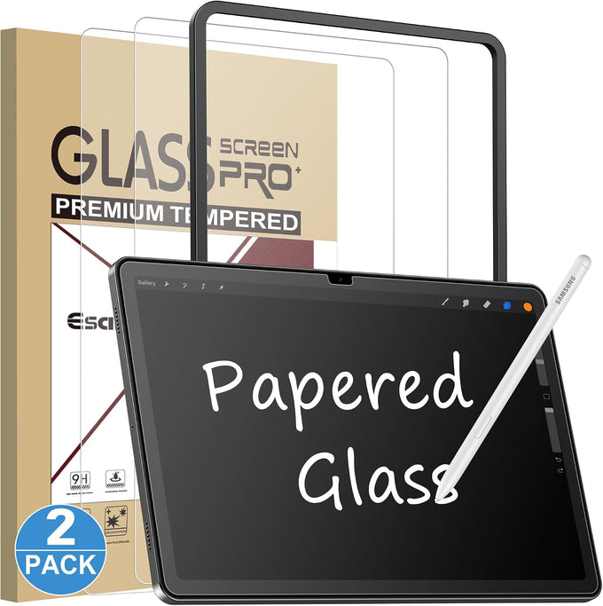 Esanik 2 Pack Like Paper Glass Screen Protector for Samsung Galaxy Tab S10 Lite/S10 FE/ S9 / S9 FE (11 inch) 9H Tempered Glass Film with Alignment Frame, Writing Like on Paper, Anti Glare