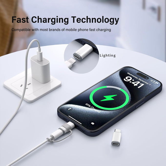 4 Pack Lightning to USB C Adapter for iPhone 17, Charging & Data Transfer