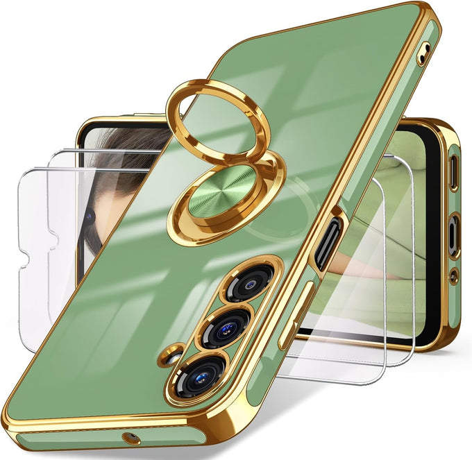 Dretal Plated Gold Edge Rotate Kickstand Case for Samsung Galaxy A16-Purple