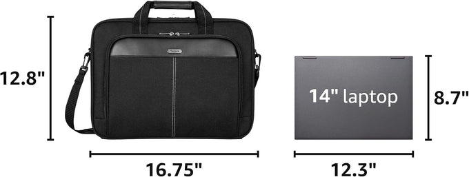 Targus 15-16 Inch Slim Lightweight Laptop Briefcase, Black - Messenger and Shoulder Bag with Padded Compartment and Trolley Strap for 16" Laptops (TCT027US)
