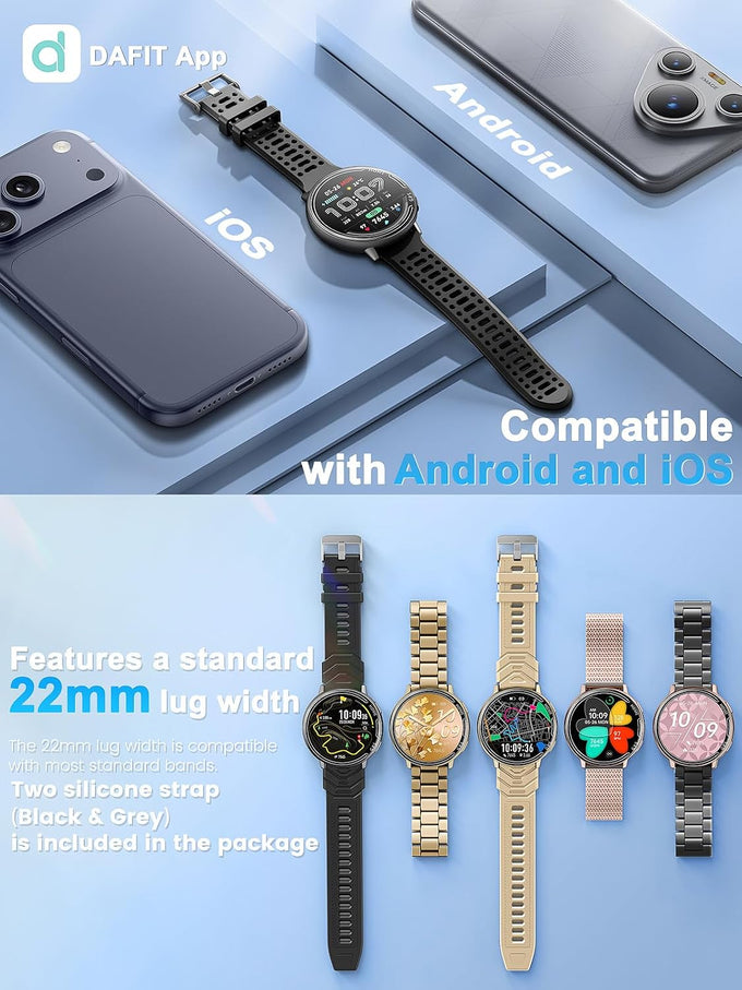 GPS Smart Watches for Men, 1.39" AMOLED Screen Smartwatch, Bluetooth Call/100+ Sport Modes/GPS/Compass/Heart Rrate/Blood Pressure, Fitness-Tracker, Smartwatch for Android iPhone(Gray& Black)