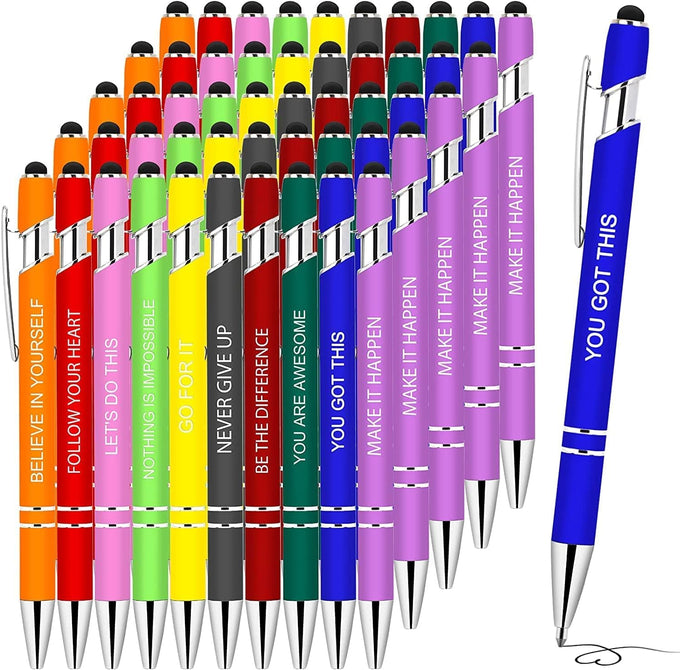 10 PCS Inspirational Pens Bulk with Stylus Tip Gifts Black Ink